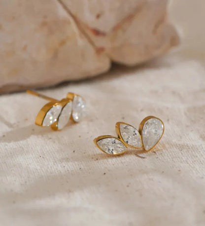 Mimi You Wing Stud Earrings – Waterproof Shiny Cubic Zirconia Stainless Steel Studs