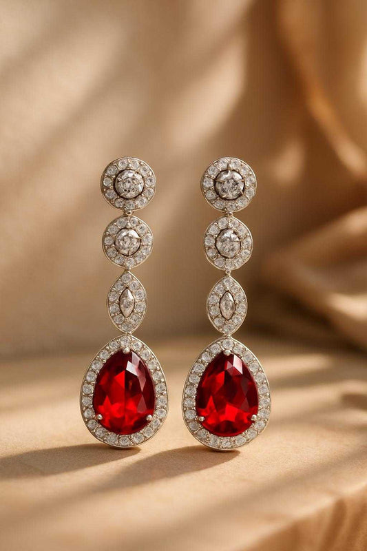 Scarlet Grace Danglers - Elegant AD Dangling Earrings with Red Stone