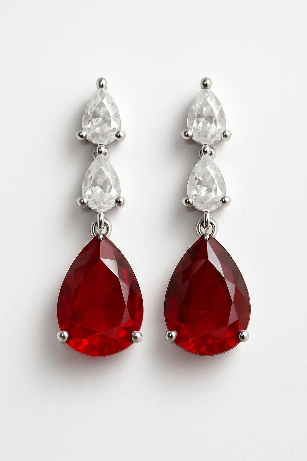 Royal Scarlet Elegance AD Jewelry Set - Shine with timeless Elegance - Brass AD Necklace & Earrings Set with Red Teardrop Stones