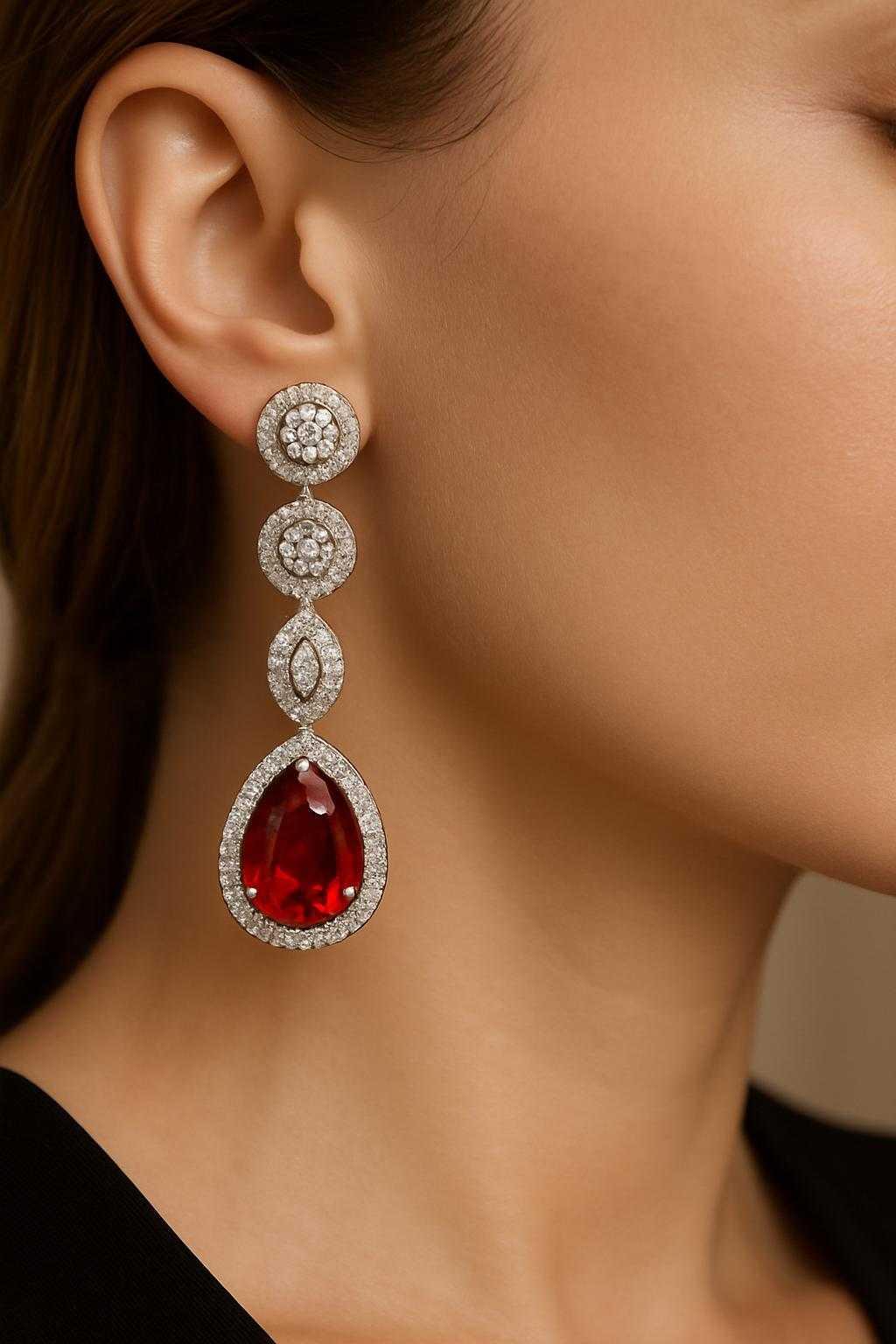 Scarlet Grace Danglers - Elegant AD Dangling Earrings with Red Stone