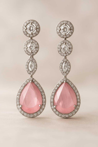 Blush Elegance Danglers - Elegant AD Dangling Earrings with Pink Stone