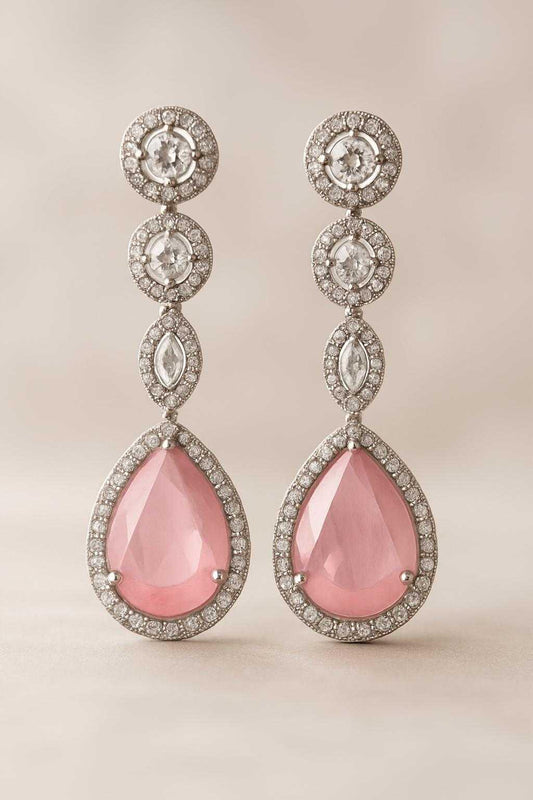 Blush Elegance Danglers - Elegant AD Dangling Earrings with Pink Stone