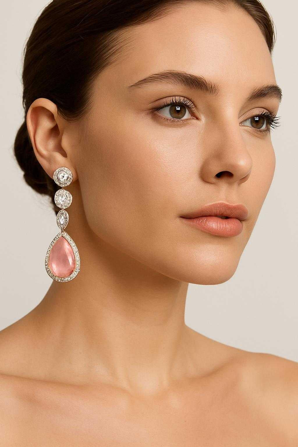 Blush Elegance Danglers - Elegant AD Dangling Earrings with Pink Stone