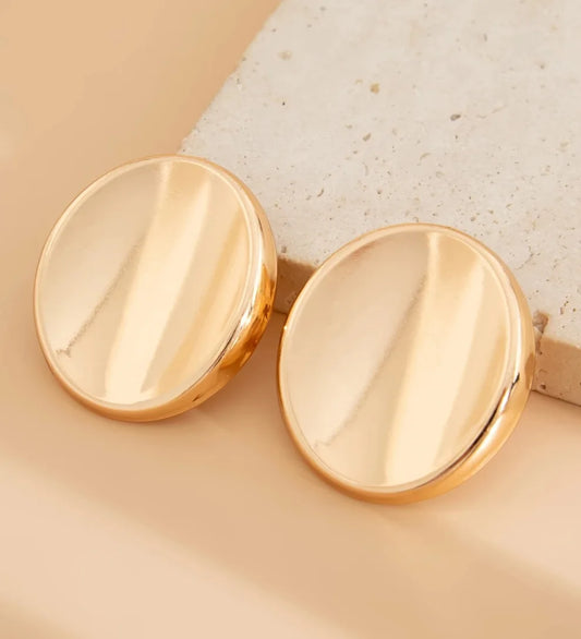 Bold in Gold – Minimalist Large Smooth Oval Concave Stud Earrings