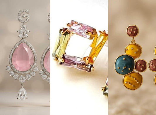 Dream Collection - &nbsp;Combo Set of 3 Elegant Earrings – Enamel Tassel Studs, Multicolor Zirconia, and Pink Stone AD Danglers