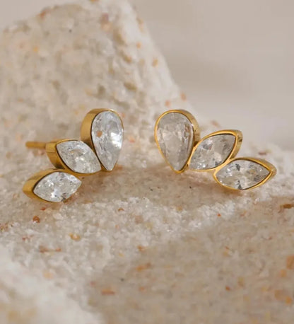 Mimi You Wing Stud Earrings – Waterproof Shiny Cubic Zirconia Stainless Steel Studs