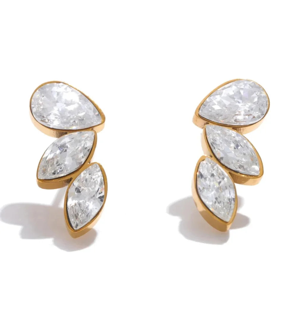 Mimi You Wing Stud Earrings – Waterproof Shiny Cubic Zirconia Stainless Steel Studs