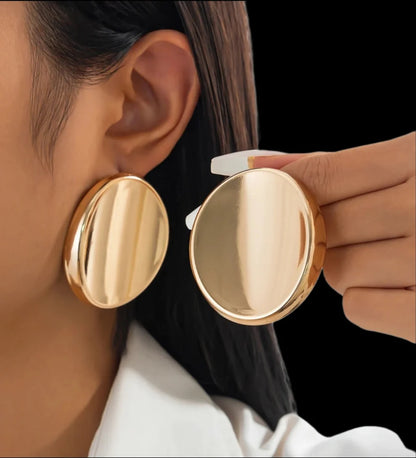 Bold in Gold – Minimalist Large Smooth Oval Concave Stud Earrings