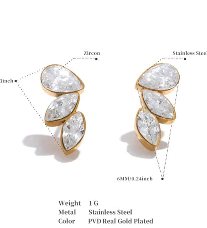 Mimi You Wing Stud Earrings – Waterproof Shiny Cubic Zirconia Stainless Steel Studs