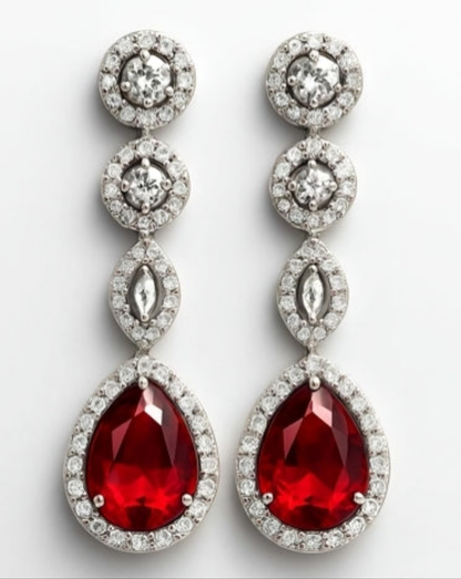 Scarlet Grace Danglers - Elegant AD Dangling Earrings with Red Stone