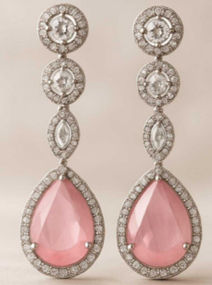 Blush Elegance Danglers - Elegant AD Dangling Earrings with Pink Stone