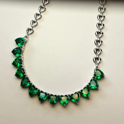 316L Stainless Steel Green Zirconia Heart Necklace with Multi-Emerald Zirconia Swan Studs