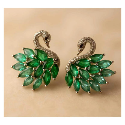 316L Stainless Steel Green Zirconia Heart Necklace with Multi-Emerald Zirconia Swan Studs