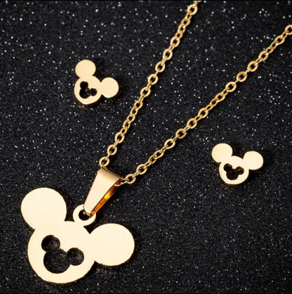 Micky Mee Pendant Jewelry Set – Non-Tarnish, Waterproof 18K PVD Gold Plated Stainless Steel