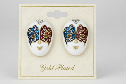 Masquerade Stud Earrings for Women | Gold-Plated Stainless Steel | Red &amp; Blue Design