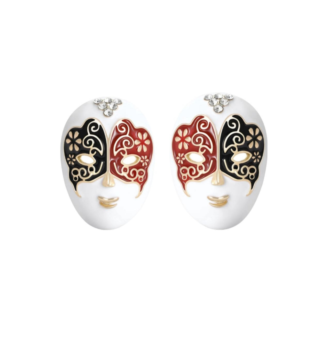 Masquerade Stud Earrings – Embrace Mystery and Playful Elegance (Red & Black - S)