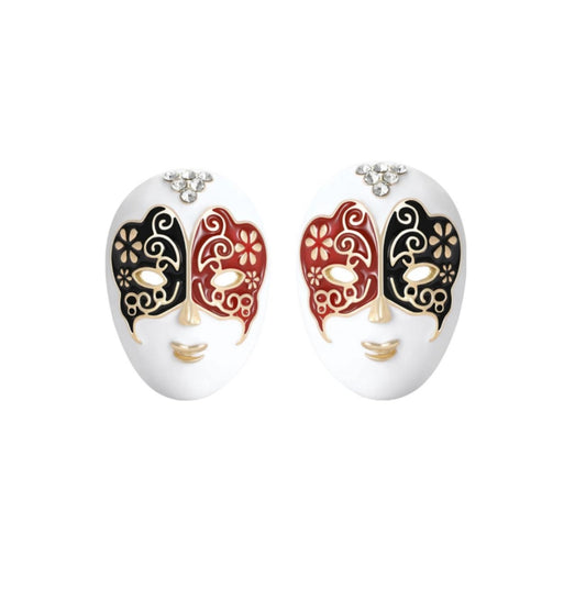 Masquerade Stud Earrings – Embrace Mystery and Playful Elegance (Red & Black - S)