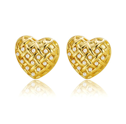 Heart OF Pearl - Exquisite Romantic Light Luxury Stainless Steel Stud Earrings Love Inlaid Pearls Versatile Fashion