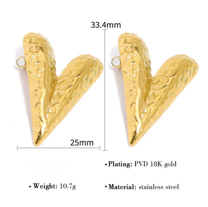 Radiant V Heart Stud Earrings – Sleek Everyday Glam - 18K Gold Plated Textured “Love” Earrings – Stainless Steel, Non-Fading Finish