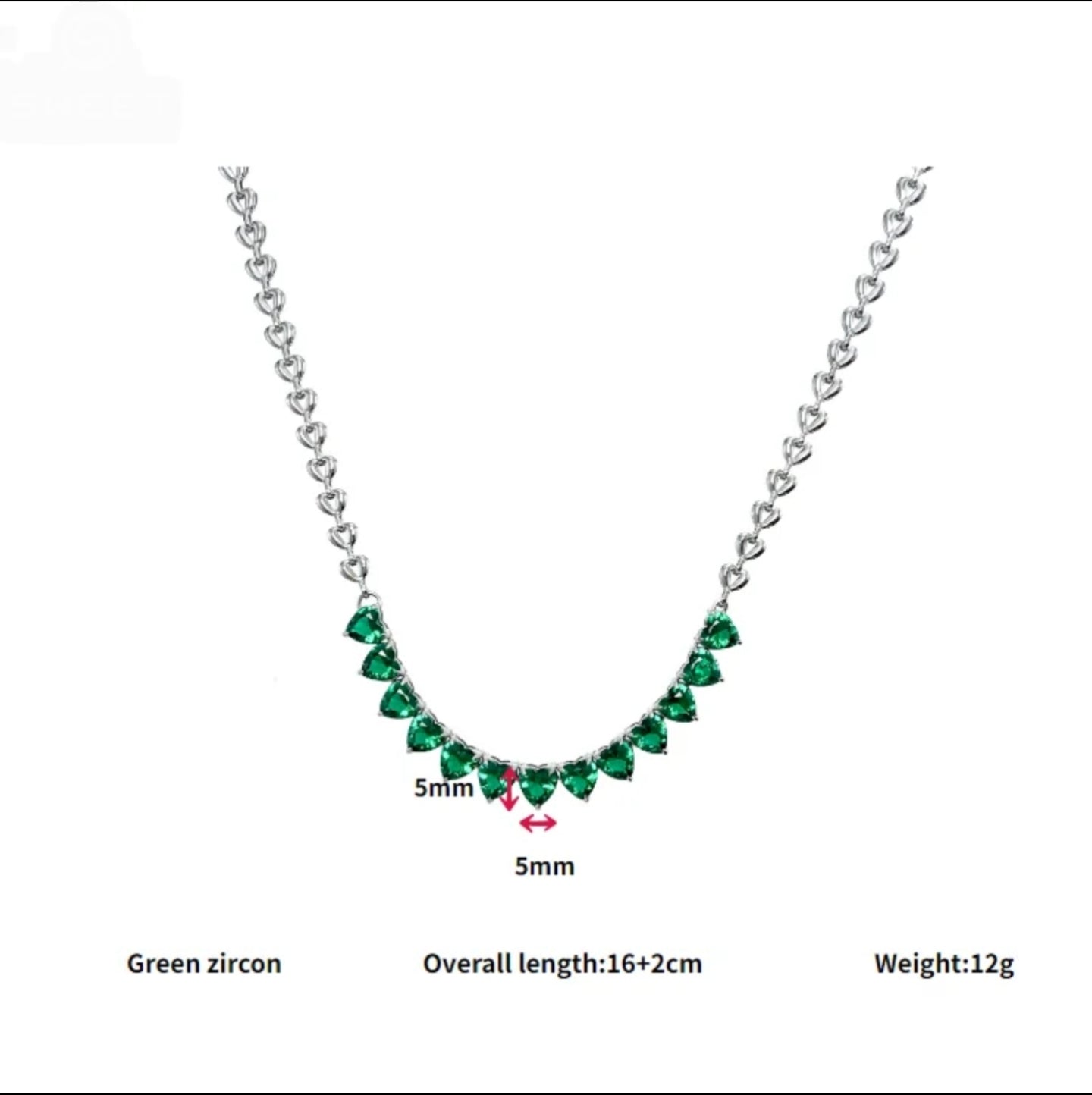 High-Quality Heart Love Chain Necklace – 316L Stainless Steel with Coloured Zircon: Heart to Heart Necklace – Green