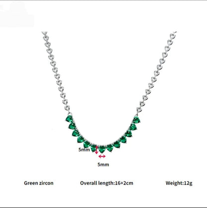 High-Quality Heart Love Chain Necklace – 316L Stainless Steel with Coloured Zircon: Heart to Heart Necklace – Green