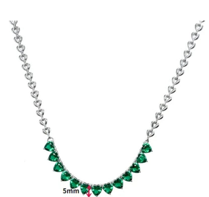 High-Quality Heart Love Chain Necklace – 316L Stainless Steel with Coloured Zircon: Heart to Heart Necklace – Green