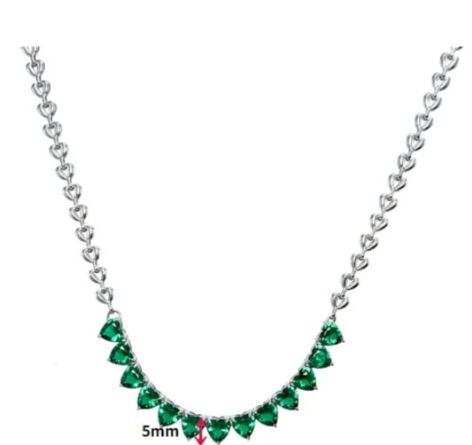 High-Quality Heart Love Chain Necklace – 316L Stainless Steel with Coloured Zircon: Heart to Heart Necklace – Green