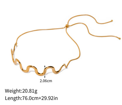 Gold Twist Curve Choker – Waterproof Stainless Steel Wavy Adjustable Collar Necklace