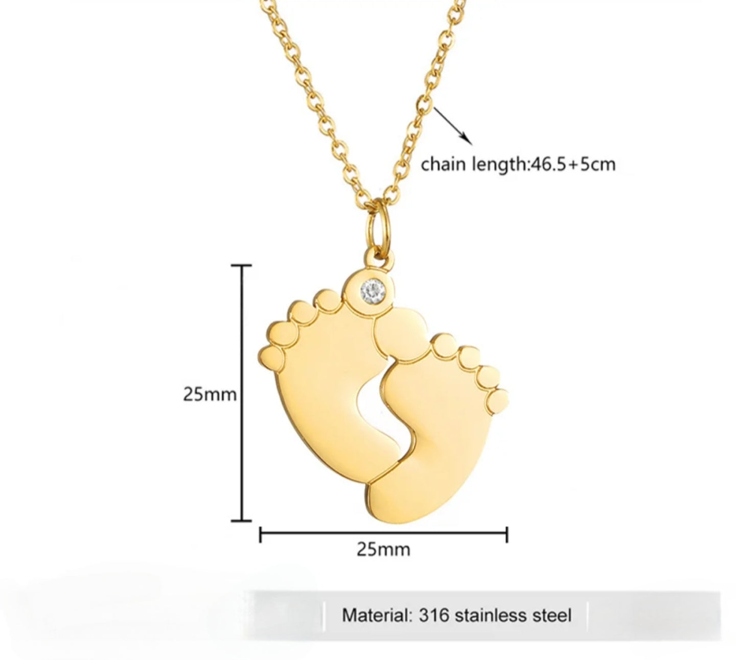 Footprint Necklace – Baby Feet Mother Pendant in 18K Gold Plated 304 Stainless Steel