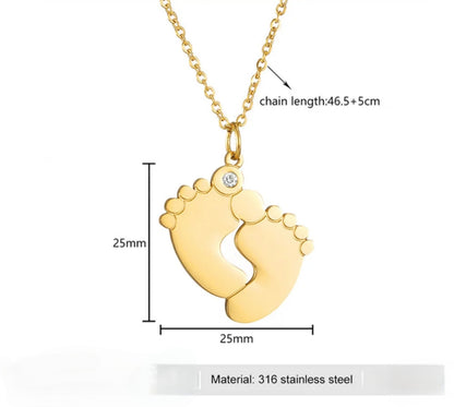 Footprint Necklace – Baby Feet Mother Pendant in 18K Gold Plated 304 Stainless Steel