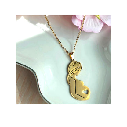 Closer to Heart Necklace – 18K Gold Plated 304 Stainless Steel Pregnant Mother Pendant