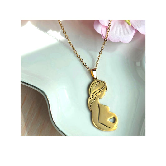 Closer to Heart Necklace – 18K Gold Plated 304 Stainless Steel Pregnant Mother Pendant