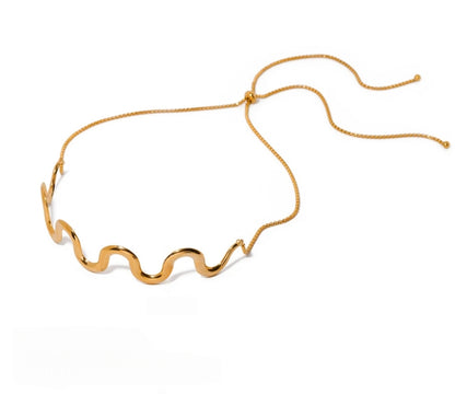 Gold Twist Curve Choker – Waterproof Stainless Steel Wavy Adjustable Collar Necklace