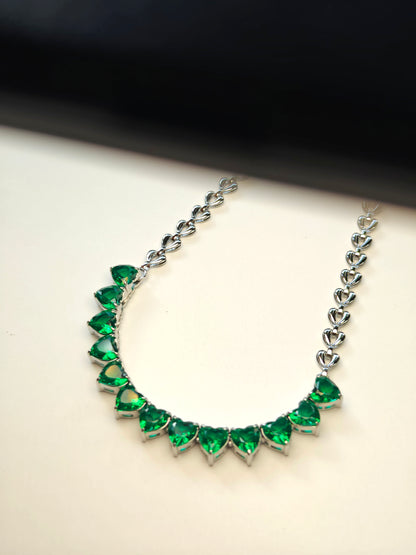 High-Quality Heart Love Chain Necklace – 316L Stainless Steel with Coloured Zircon: Heart to Heart Necklace – Green