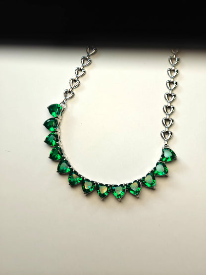 High-Quality Heart Love Chain Necklace – 316L Stainless Steel with Coloured Zircon: Heart to Heart Necklace – Green