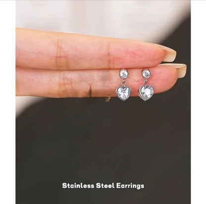 In Your Heart Drop Earrings – Silver Edition | Trendy Silver-Plated Zircon Earrings for Women