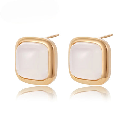Radiance Pearl Studs - Simple Retro Gold-Plated Square Mother of Pearl Earrings