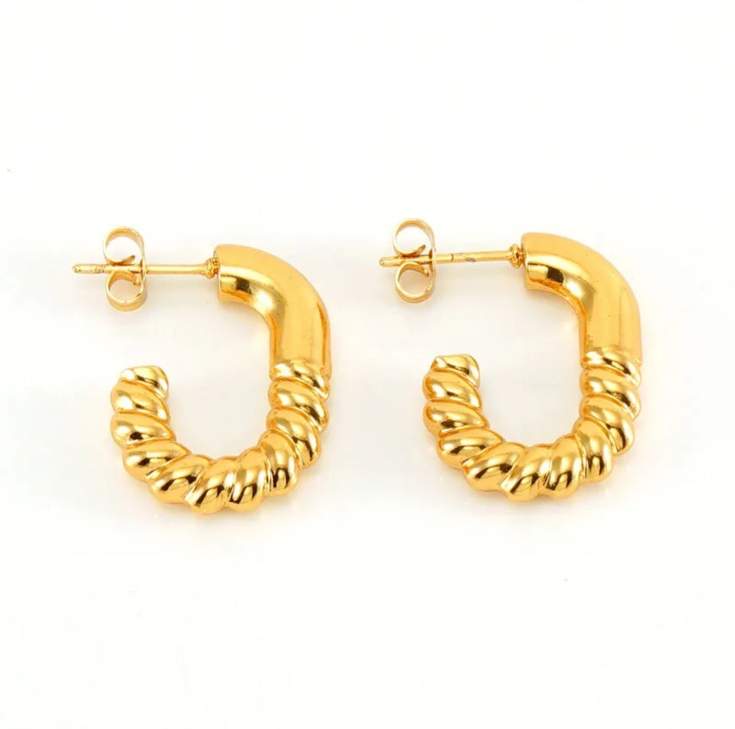 Golden Twist Hoops - Gold-Plated Stainless-Steel Spiral U Hoop Earrings for Women