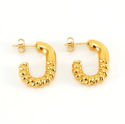 Golden Twist Hoops - Gold-Plated Stainless-Steel Spiral U Hoop Earrings for Women