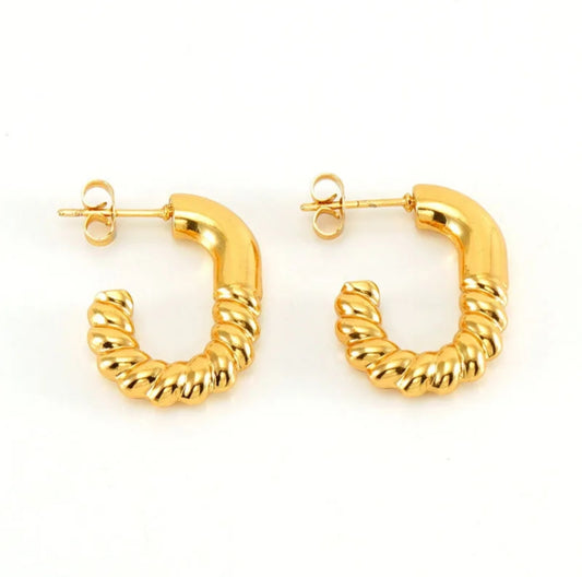 Golden Twist Hoops - Gold-Plated Stainless-Steel Spiral U Hoop Earrings for Women
