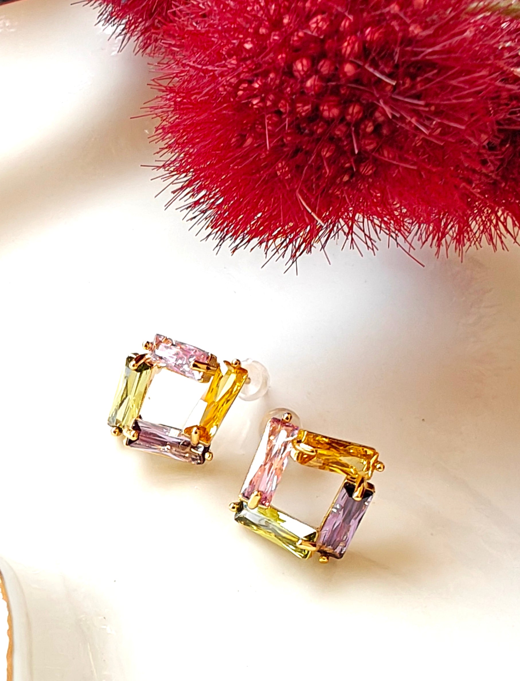 Dream Collection - &nbsp;Combo Set of 3 Elegant Earrings – Enamel Tassel Studs, Multicolor Zirconia, and Pink Stone AD Danglers