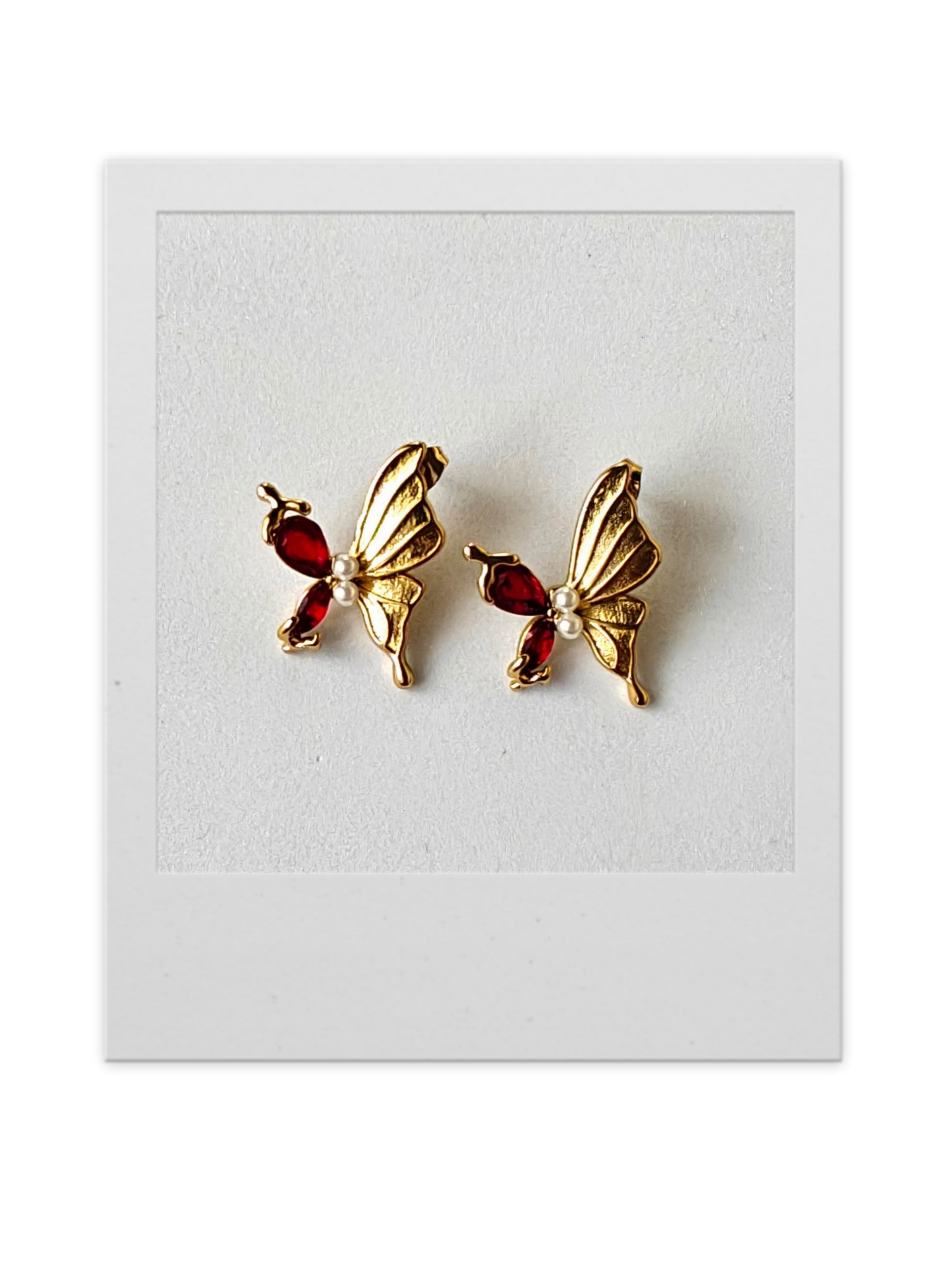 Scarlet Wings Studs - Stainless Steel Red Zircon Butterfly Earrings – Elegant & Playful Fashion Jewelry for Women