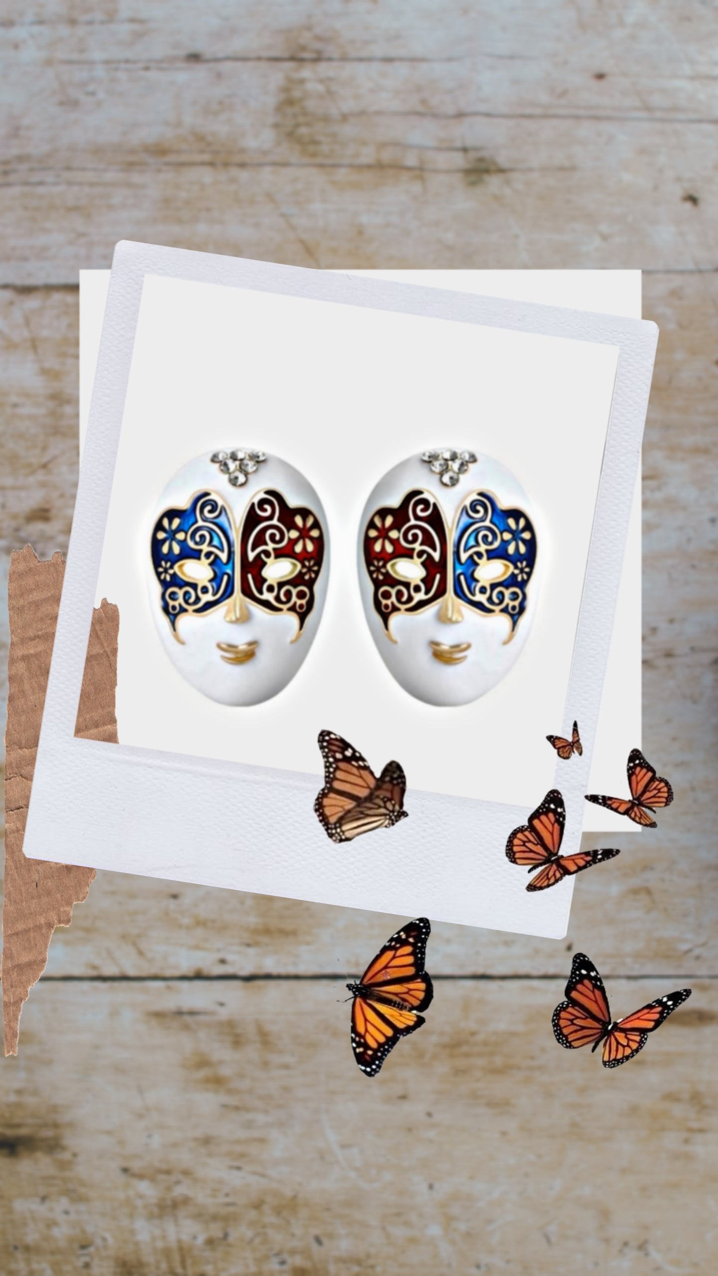 Masquerade Stud Earrings (R&Blue -M)