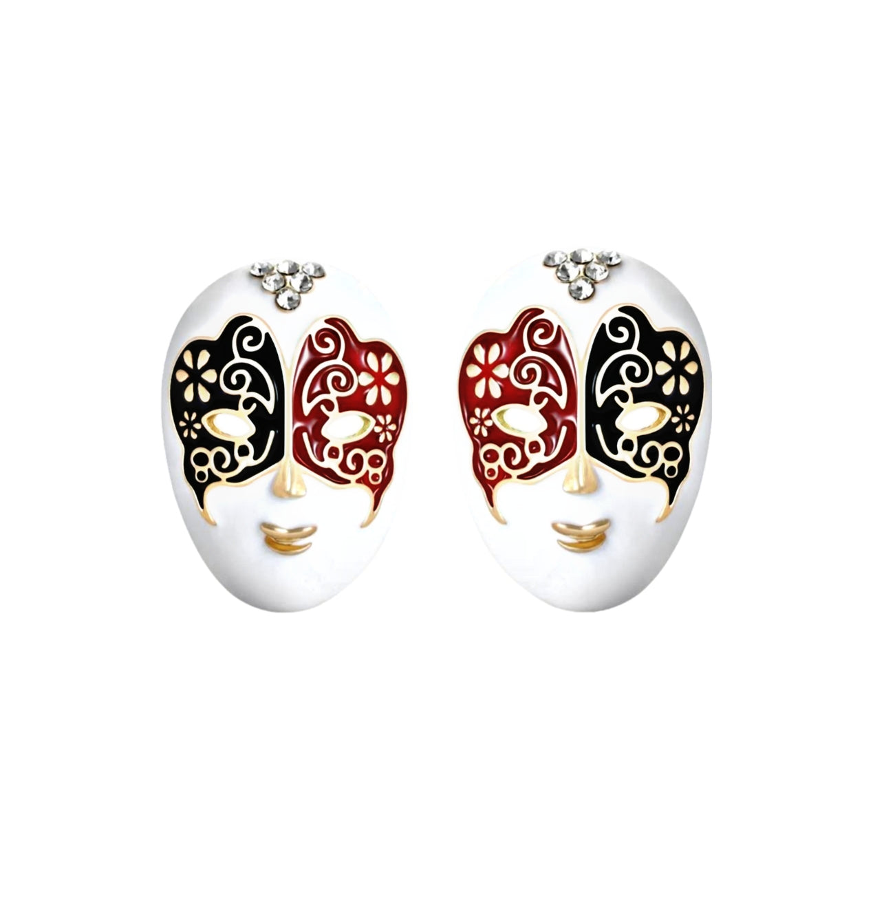 Masquerade Stud Earrings – Embrace Mystery and Playful Elegance (Red & Black - S)