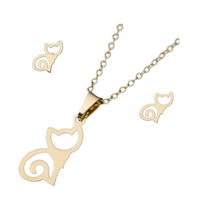 Luxury Cat Silhouette Jewelry Set – Non-Tarnish, Waterproof 18K PVD Gold Plated Stainless Steel