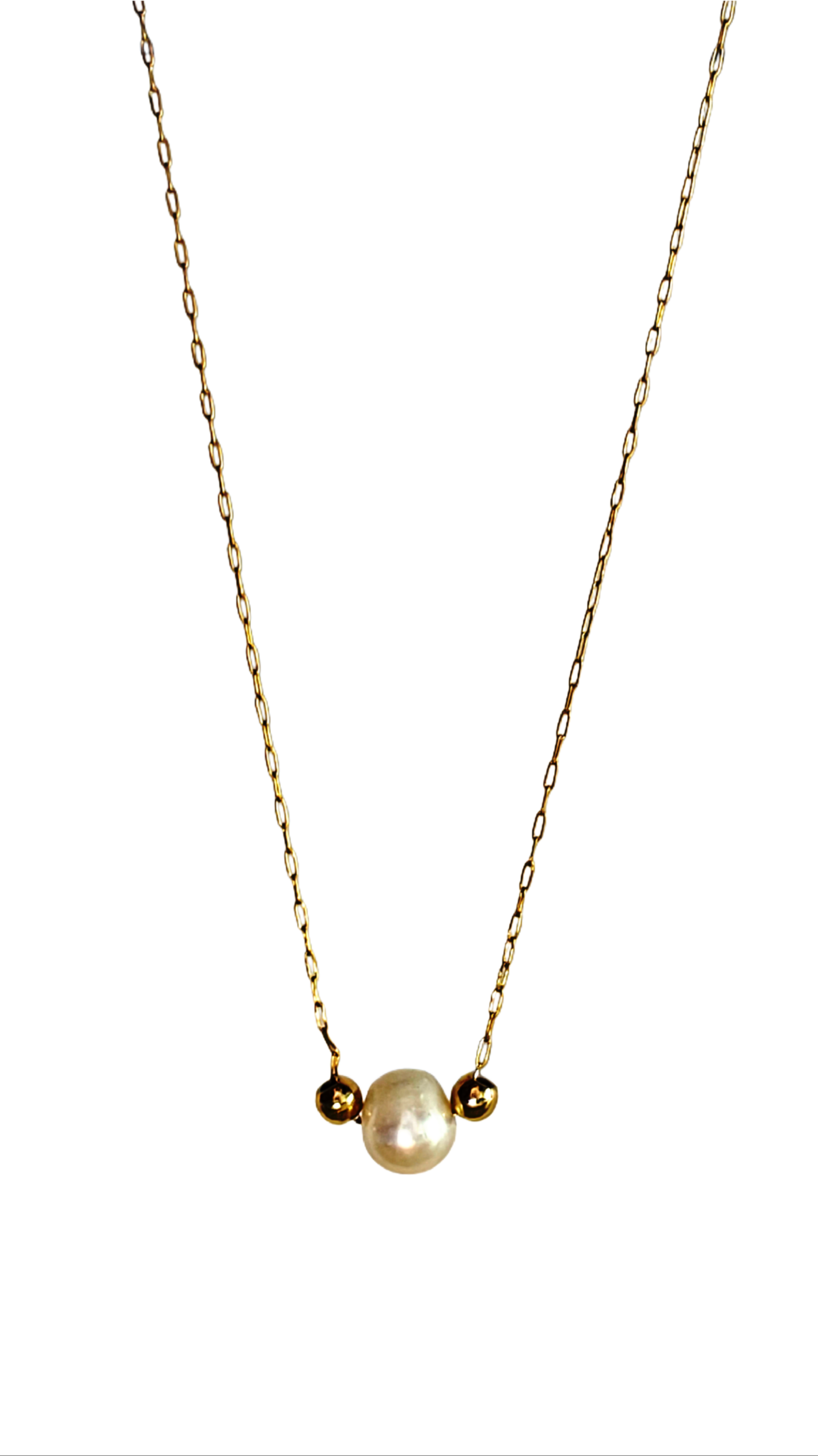 Single Pearl Necklace – Baroque Freshwater Pearl on 18K Gold-Plated Stainless-Steel Chain