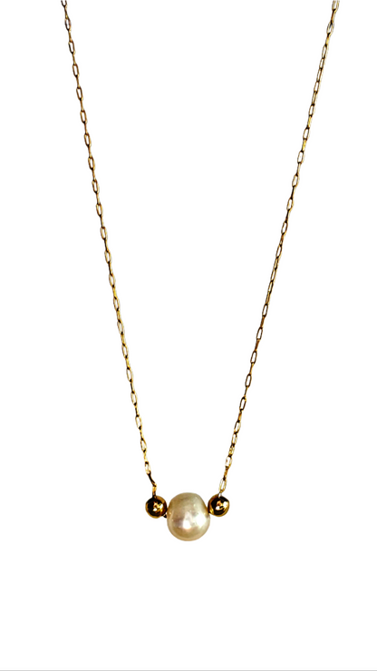 Single Pearl Necklace – Baroque Freshwater Pearl on 18K Gold-Plated Stainless-Steel Chain
