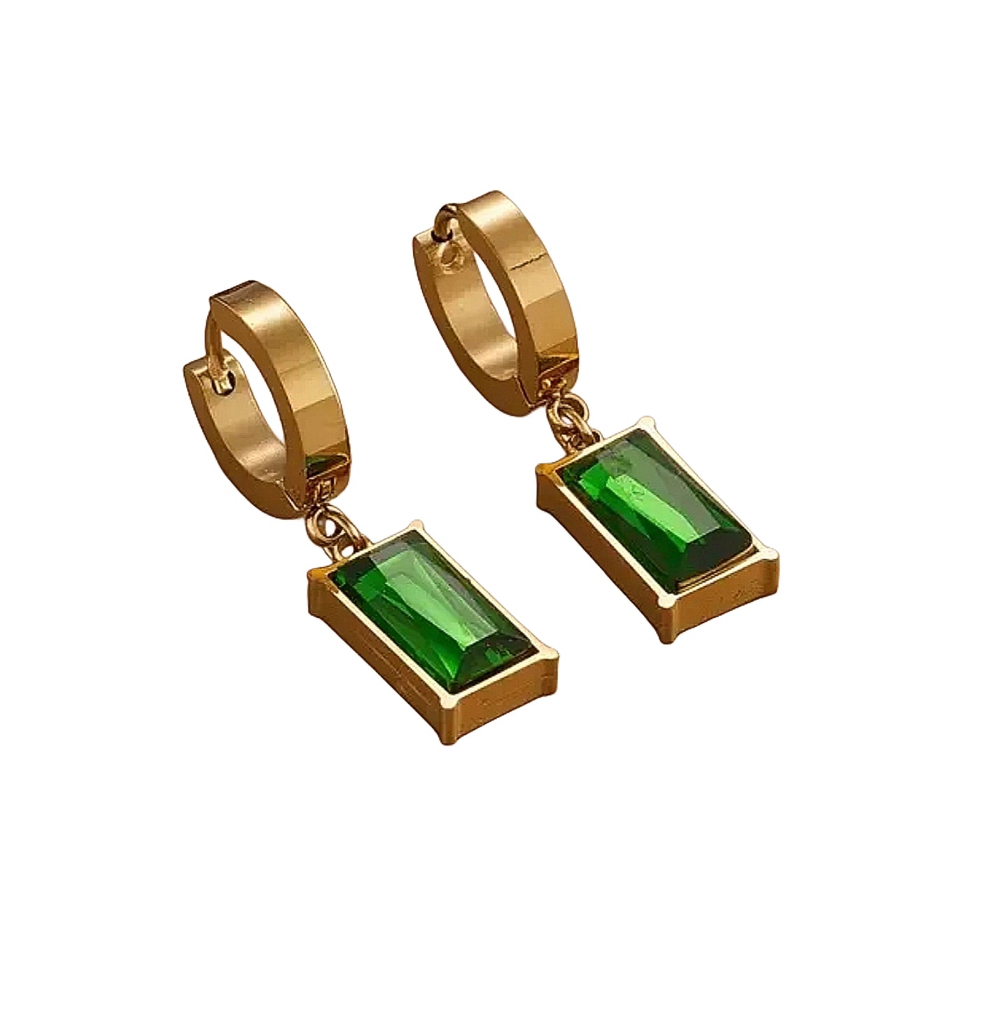 Emerald Luxe Hoops – 18K Gold Plated Stainless Steel Green Zircon Earrings