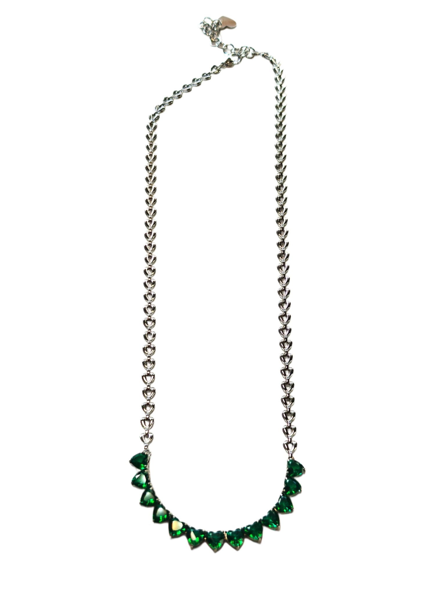 High-Quality Heart Love Chain Necklace – 316L Stainless Steel with Coloured Zircon: Heart to Heart Necklace – Green