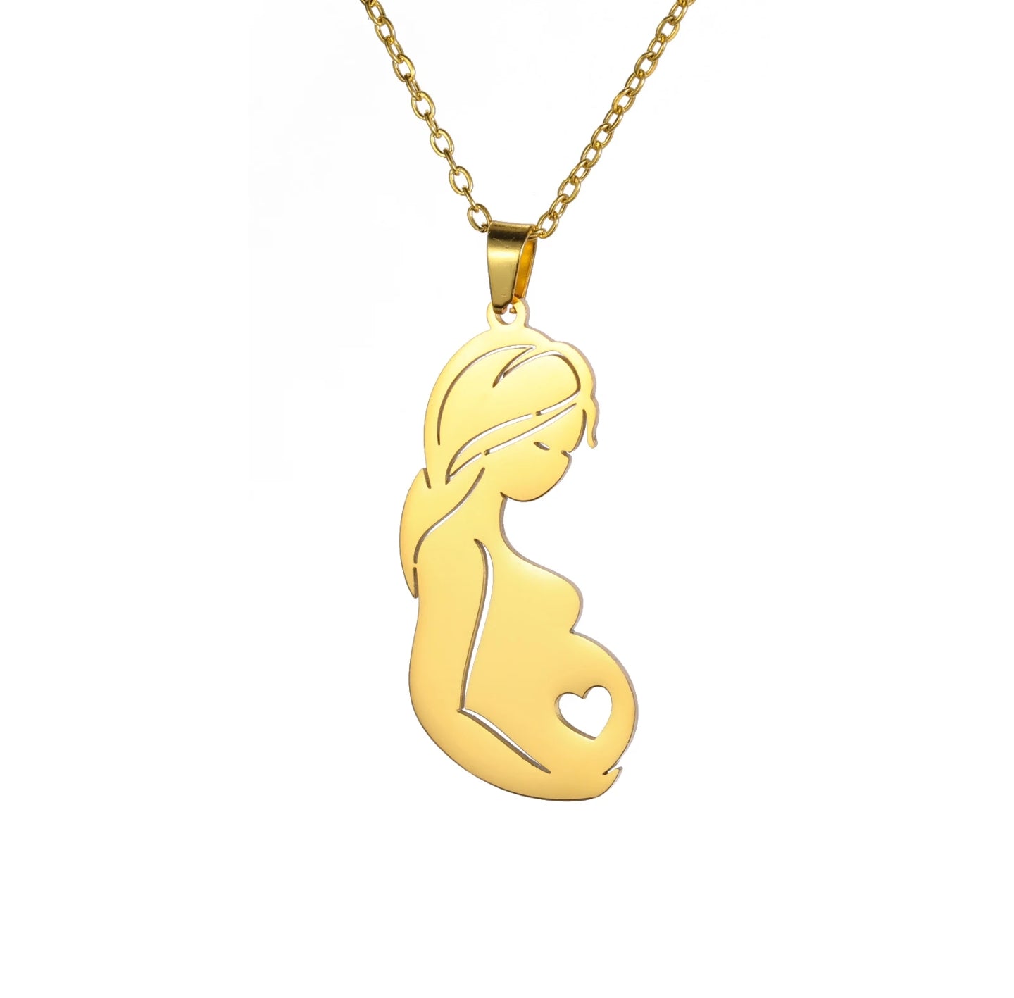 Closer to Heart Necklace – 18K Gold Plated 304 Stainless Steel Pregnant Mother Pendant
